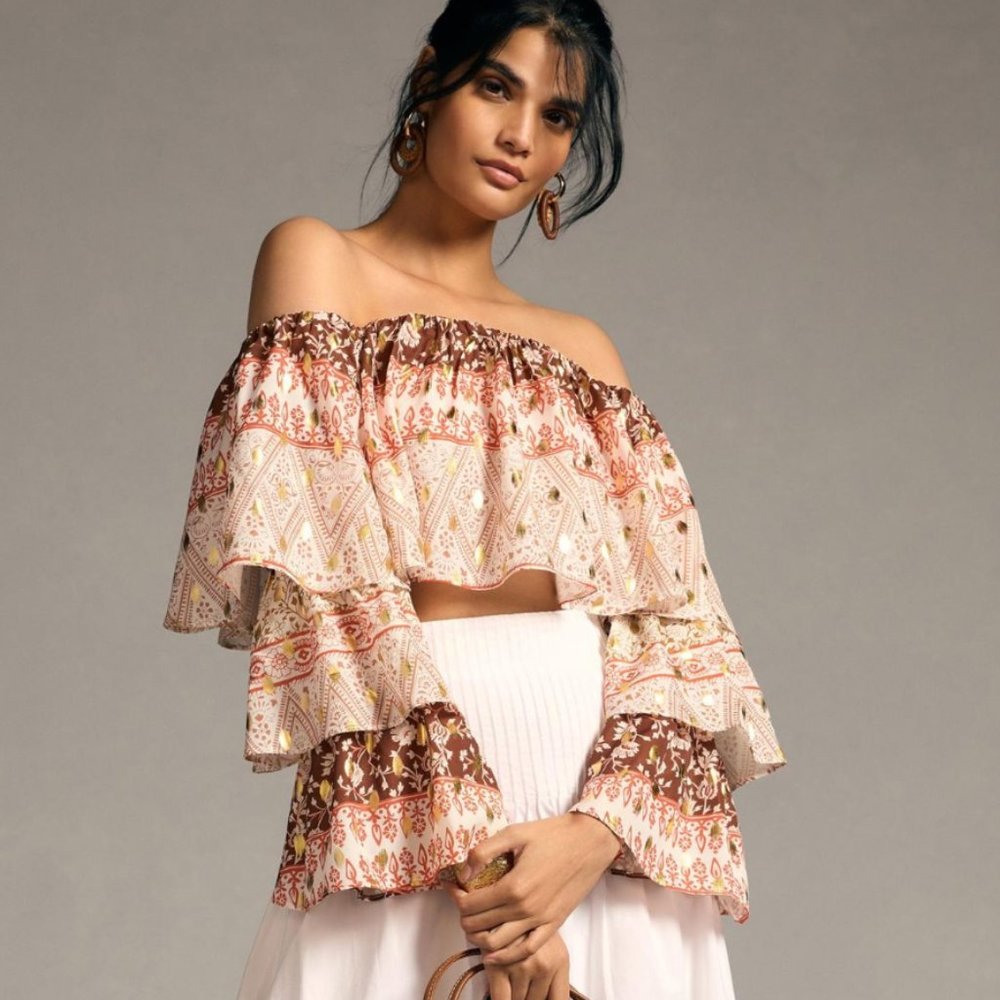 NWT | Mare Mare x Anthropologie Off-The-Shoulder Tiered-Sleeve Top